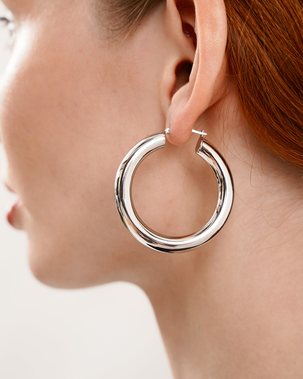 Tube Hoop Earrings in White Gold